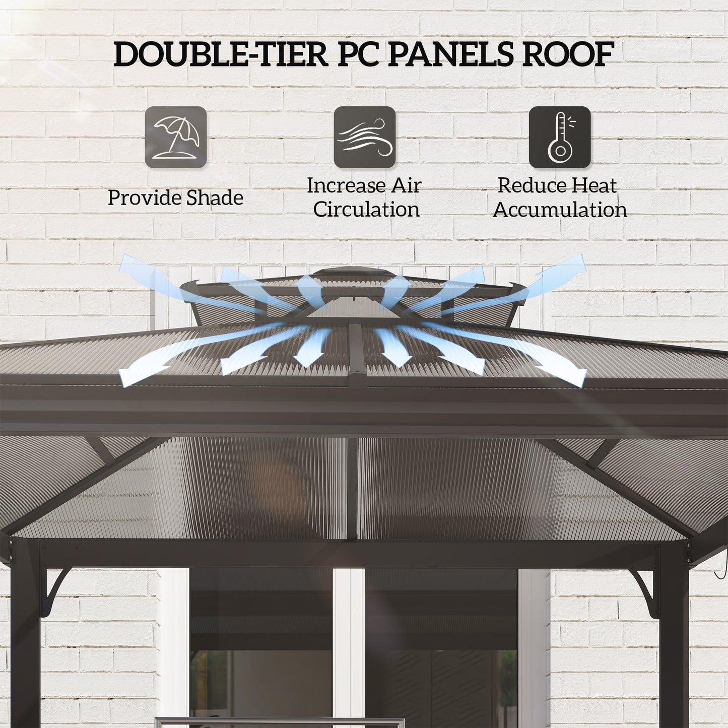 Outside Porch BBQ Cooking Pergola Canopy With 6 Hooks For Utensils And Double Venting Roof, Coffee